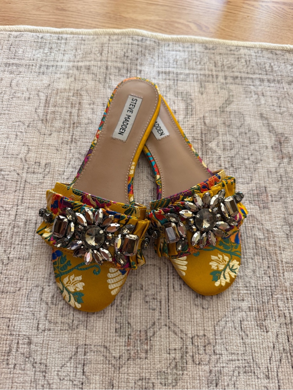 Steve Madden Yellow Floral Jeweled Slide Sandals